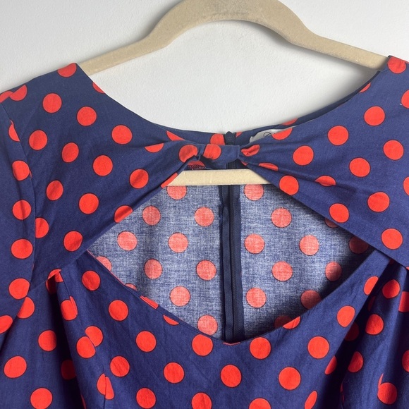 Cherry Velvet Plus Blue.Red Polka Dot Retro Rockabilly 100% Cotton Dress Size 2X - Picture 6 of 13